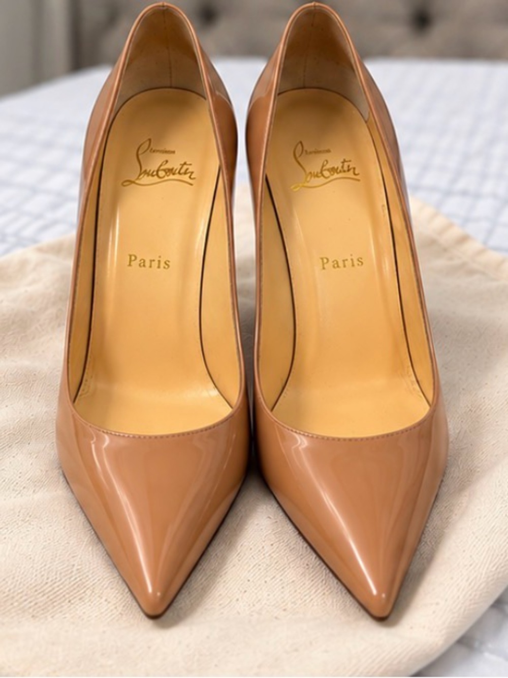 Christian Louboutin Nude Patent Leather Pointed-Toe Pump